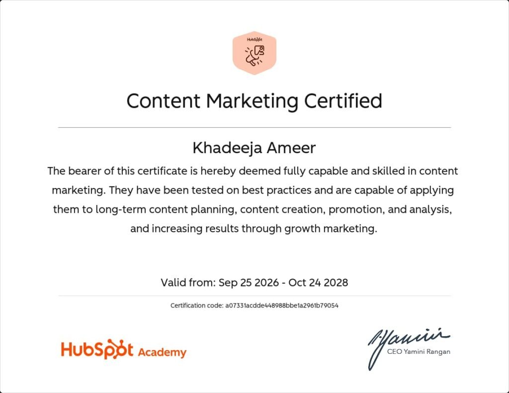 HUBSPOT-CERTIFICATE best digital marketing expert in kollam